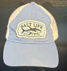 New Salt Life Fishing SnapBack Baseball Cap Hat One Size , Blue White Mesh - Picture 1 of 5