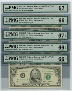 FR. 2122-B $50 1985 Federal Reserve Note 5 Consecutive 66-67EPQ PMG DC-2611 - Picture 1 of 3