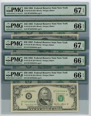 FR. 2122-B $50 1985 Federal Reserve Note 5 Consecutive 66-67EPQ PMG DC-2611 - Image 1 of 3