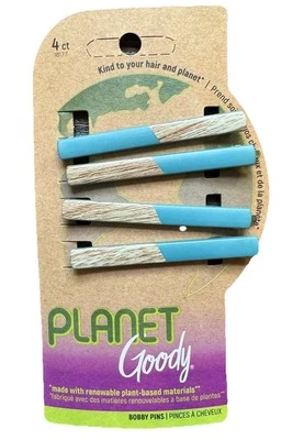Planet Goody Hair Bobby Pins 2.75” Recycled Material Pack Of 4 Blue Faux Wood - Image 1 of 2