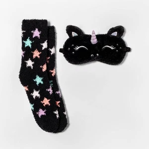 Mujer Unicornio Dormir Ojo Máscara & Cómodo Calcetines Viaje Set Talla Única - Imagen 1 de 1