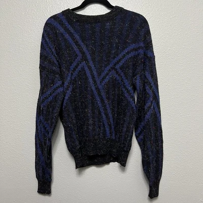 VTG Hawk Creek Black Blue Multicolor Men's M Knit Sweater Abstract Geometric - Image 1 of 4