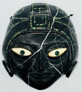 SCHWARZE STREIFEN WEISSE MASSIVE MARMOR GESCHNITZTE KRIEGERMASKE Intarsien Azteken Inka EINZIGARTIG - Bild 1 von 15