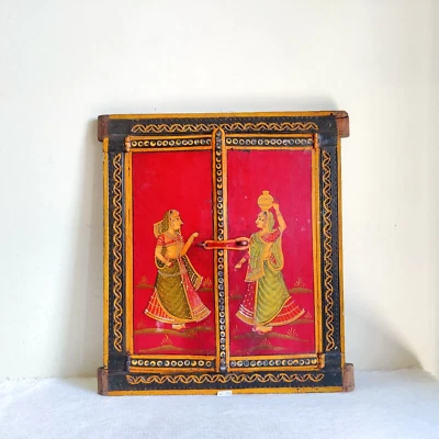 Vintage Tribal Femmes Reine Architectural Peint à la Main Bois Fenêtre Rare W142 - Photo 1/4