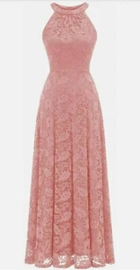 MUADRESS Women Evening Dress Floral Lace Long Halter Swing Cocktail blush xsmall - Picture 1 of 8