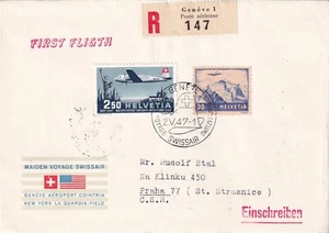 1947 SWITZERLAND FDC Sonderflug Genf - NY: 2.50Fr #479 + 30c Airmail superb - Picture 1 of 2