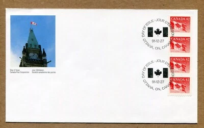 CANADA First Day Cover Series 91-12-27 CANADA’S FLAG Strip of Four 42¢ STAMPS - Image 1 of 2
