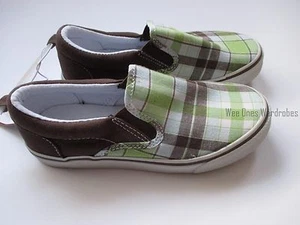 Gymboree kariert für Frühling grün braun Slipper Tennisschuhe Jugend Jungen 1 NEU Neu mit Etikett - Bild 1 von 2
