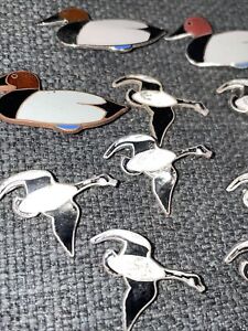 10 Old Enamel geese/￼ Duck Pins See Pictures