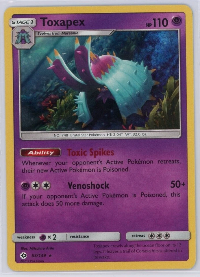 Pokemon TCG Toxapex Sun & Moon Base 63/149 Holo Rare - Image 1 of 1
