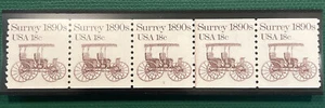 1981-84 US Coil 18c Surry Strip of 5 W/Line | Sc #1907 Plate #1 | MNH - Picture 1 of 5