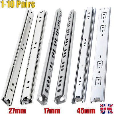 Drawer Runners Metal Grooved Ball Bearing Rails Drawer Slides 17mm 27mm 45m UK - Image 1 of 4