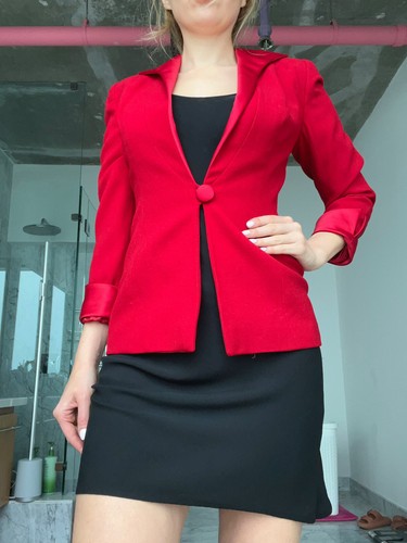 Blazer Giacca Christian Dior Rosso Collare di raso Donna Taglia 2 o 4