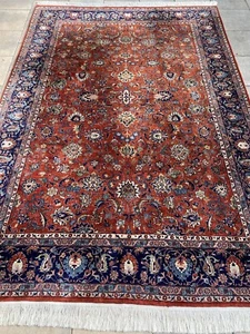 Indo Bidjar Teppich Orient Perser Rug Orangerot Korkwolle Vintage Seidenglanz XL - Picture 1 of 10