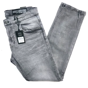 M.Society Men's Jeans Stretch Slim Straight Grey Classic Plain Style Denim - Picture 1 of 7