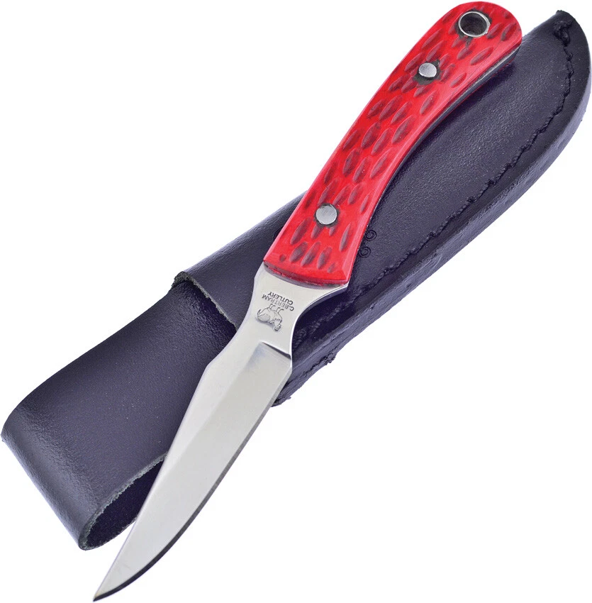 Cuchillo de hoja fija para alcaparras de gallina y gallo hueso rojo punta de clip de acero inoxidable 5025 RPB Foto 1 de 1