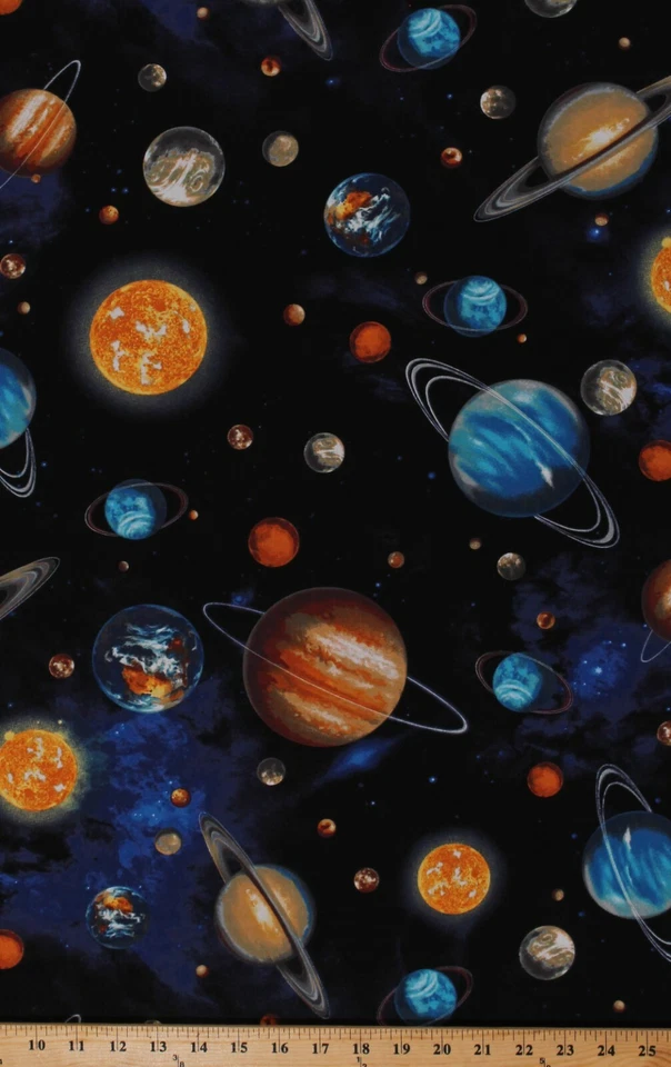 ROBERT KAUFMAN Cotton Outer Space Planets Suns Cotton Fabric Print by the Yard D688.60
