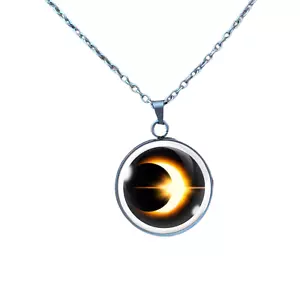 Solar Eclipse Necklace, Glass Cabochon Pendant Necklace - Picture 1 of 2