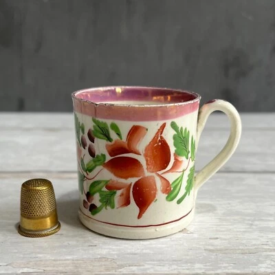 Antique Miniature Toy Size Floral Lustre Mug Folk Art Children’s China C 1820 - Image 1 of 4