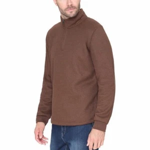 B.C. Clothing Men’s Fleece Lined Quarter Zip Pullover Top, Brown, Size S - Picture 1 of 5