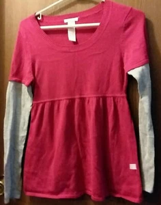 Pink Cardigan Girls Top Size Medium Red With Gray Sleeves  - Picture 1 of 4
