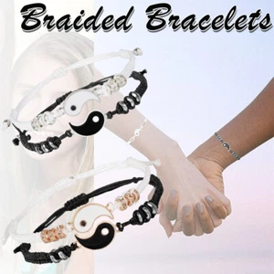2 Matching Yin Yang Cord Bracelet Braided Couple Bracelet Adjustable Best StPfv - Picture 1 of 15