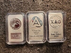 3 X 1 Oz Silver Minted Bars In Capsules. Ainslie, INTRINSIC XAG, &  Kangaroo.
