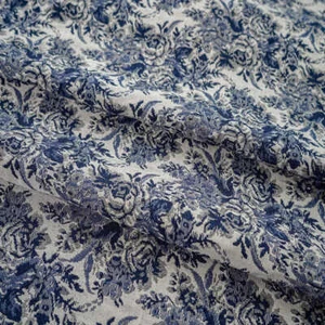 Blue and White Rose Vintage French Jacquard Tapestry Upholstery Indoor Fabric - Picture 1 of 6