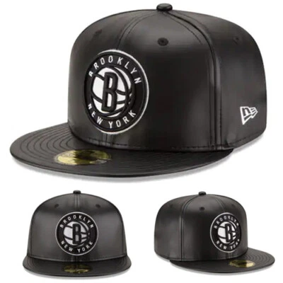 Gorra ajustada New Era NBA Brooklyn Nets 5950 negra equipo imitación cuero NBA Game Cap Foto 1 de 4