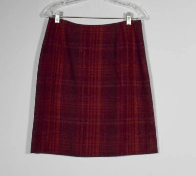Falda Eddie Bauer Borgoña y Rojo a Cuadros Recta Forrada a Lápiz Talla 10 Foto 1 de 3