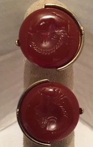 Vintage 70er Jahre 1" Karneol Glas Intaglio Manschettenknöpfe goldfarben Swank - Bild 1 von 6