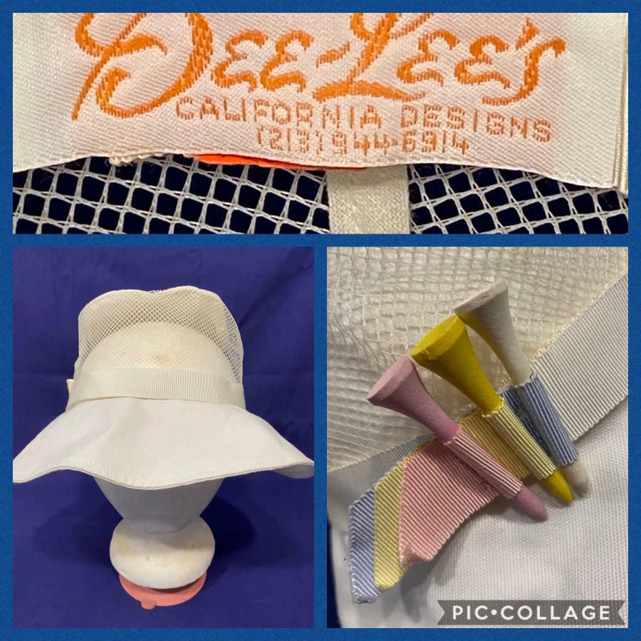 Nuevo de Colección DEE LEES California Blanco Sombrero de Golf Algodón Pastel TEES Cinta MALLA AÑOS 70 Foto 1 de 4
