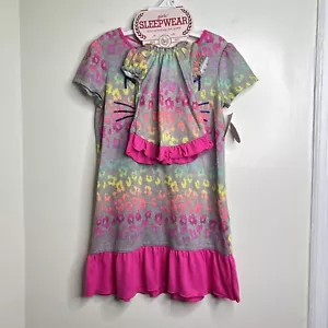 Kinder Nachthemd Set Miau Mädchen Größe 4 inklusive passendem Puppenkleid bunt - Bild 1 von 10