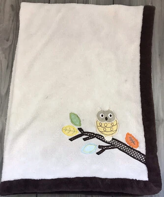 Rare Kidsline Appliqued Owl on Branch Plush Lovey Security Blanket Brown Trim - Image 1 of 4
