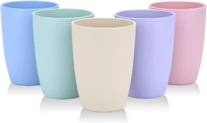 Wheat Straw Unbreakable Cup (12 Oz) - Reusable Drinking Glasses Set of 5 - Picture 1 of 12