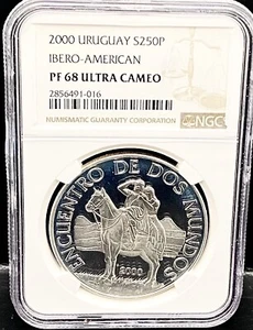 2000 Uruguay Silver 250 Peso NGC PF68 Ultra Cameo Coin - Picture 1 of 2