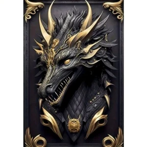 5D Diamond Painting Set 30 x 40 cm Schwarz & Gold Drache - Bild 1 von 4
