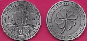 LUCKY 777 COIN,ELEPHANT AND CLOVER,SHAMROCK IS A TYPE OF CLOVER,USED AS A SYMBOL - Picture 1 of 1