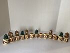 Vintage Merry Christmas Wood Log Taper Candle Holder Holiday Decor Rare