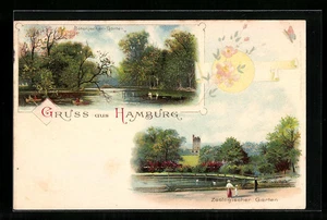 Lithographie Hamburg-St.Pauli, Botanischer-Garten, Zoologischer Garten - Bild 1 von 2