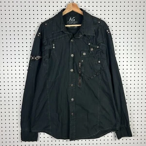 Attitude Gold Y2K Long Sleeve Sz XL Black Gothic Punk Button Shirt Skater Wings - Picture 1 of 8