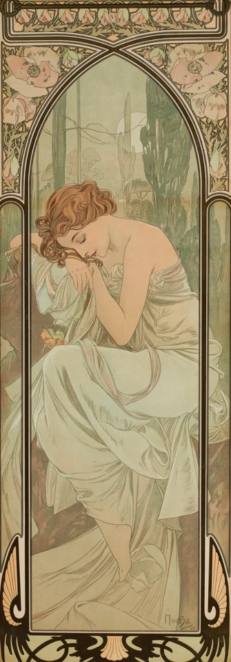 Impressão artística de qualidade de arquivo Alphonse Mucha: Repos de la nuit 22x30 - Imagem 1 de 1