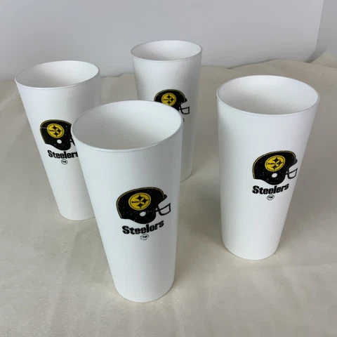 Pittsburgh Steelers White Plastic Vintage Cups Tumblers Set of 4 Cover