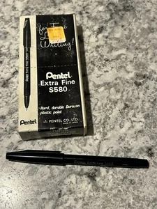 Pentel Extra Fine Point S580-A Super Fine Line Writing Black Pen Box Of 12 Japan - Picture 1 of 7