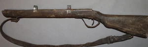 ANTIQUE HAND MADE WOODEN STOCK RIFLE GUN KID'S TOY WITH LEATHER SHOULDER STRAP - Picture 1 of 12