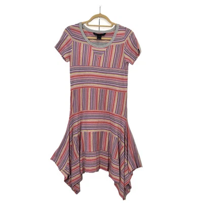 Marc Jacobs T 恤连衣裙女式 XS 彩虹多色汉基手帕下摆 — 第 1/4 张图片