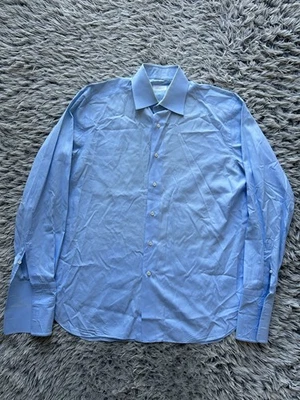 Camisa de vestir Brioni para hombre grande azul manga larga abotonada diseñador italiano Foto 1 de 4