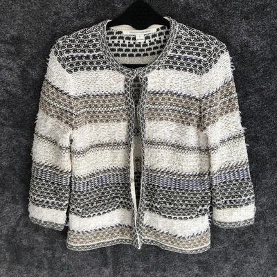 Diane von Furstenberg Jacket Womens Small Cream Black Blue Kiera Knit Cardigan - Image 1 of 4