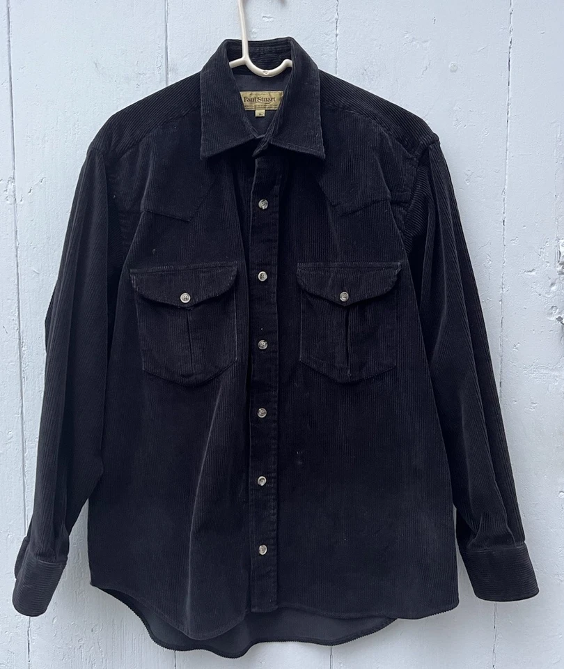 Quality Paul Stuart Italy Corduroy Shirt Mens Medium Black Button Up Long Sleeve - Image 1 of 4