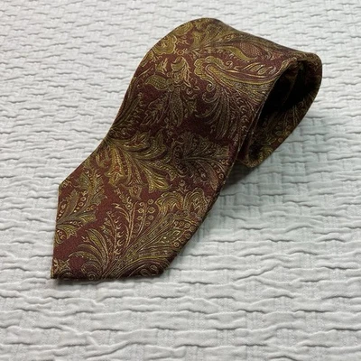 Vtg Hickey Freeman Men’s Silk Tie Gold Red Floral Paisley Made in USA Classic - Image 1 of 4